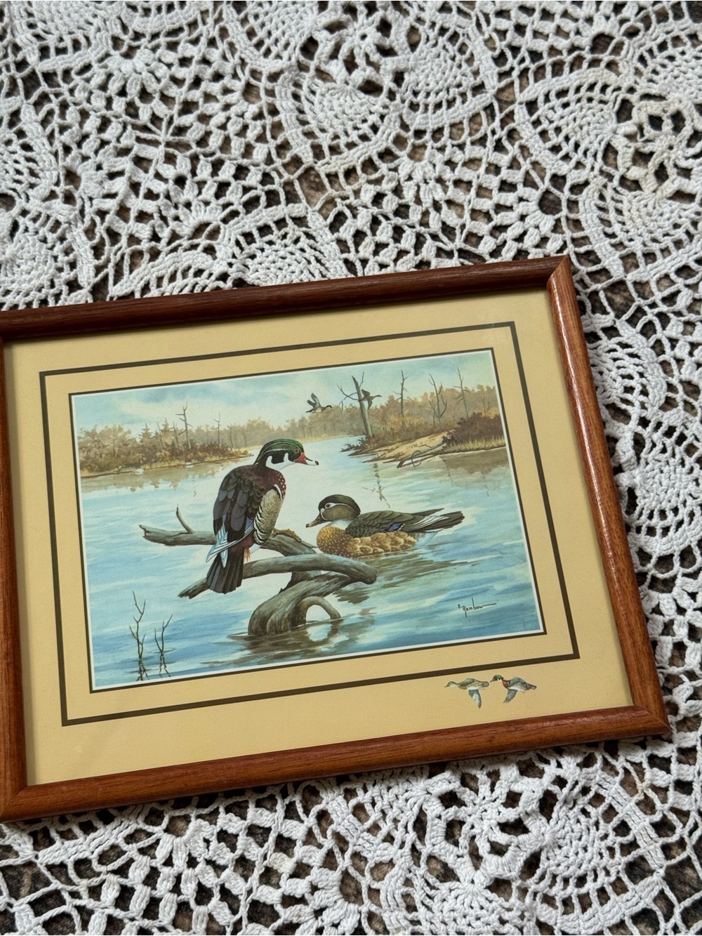 Vintage E. Rambow Wood Duck Framed Print Wildlife Cabin Lodge Decor